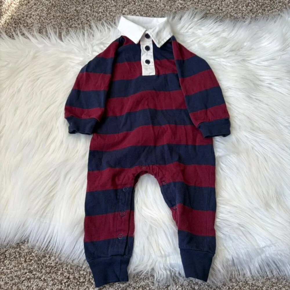 Mudpie Striped Collared Outfit Baby Boys 6-9 Months